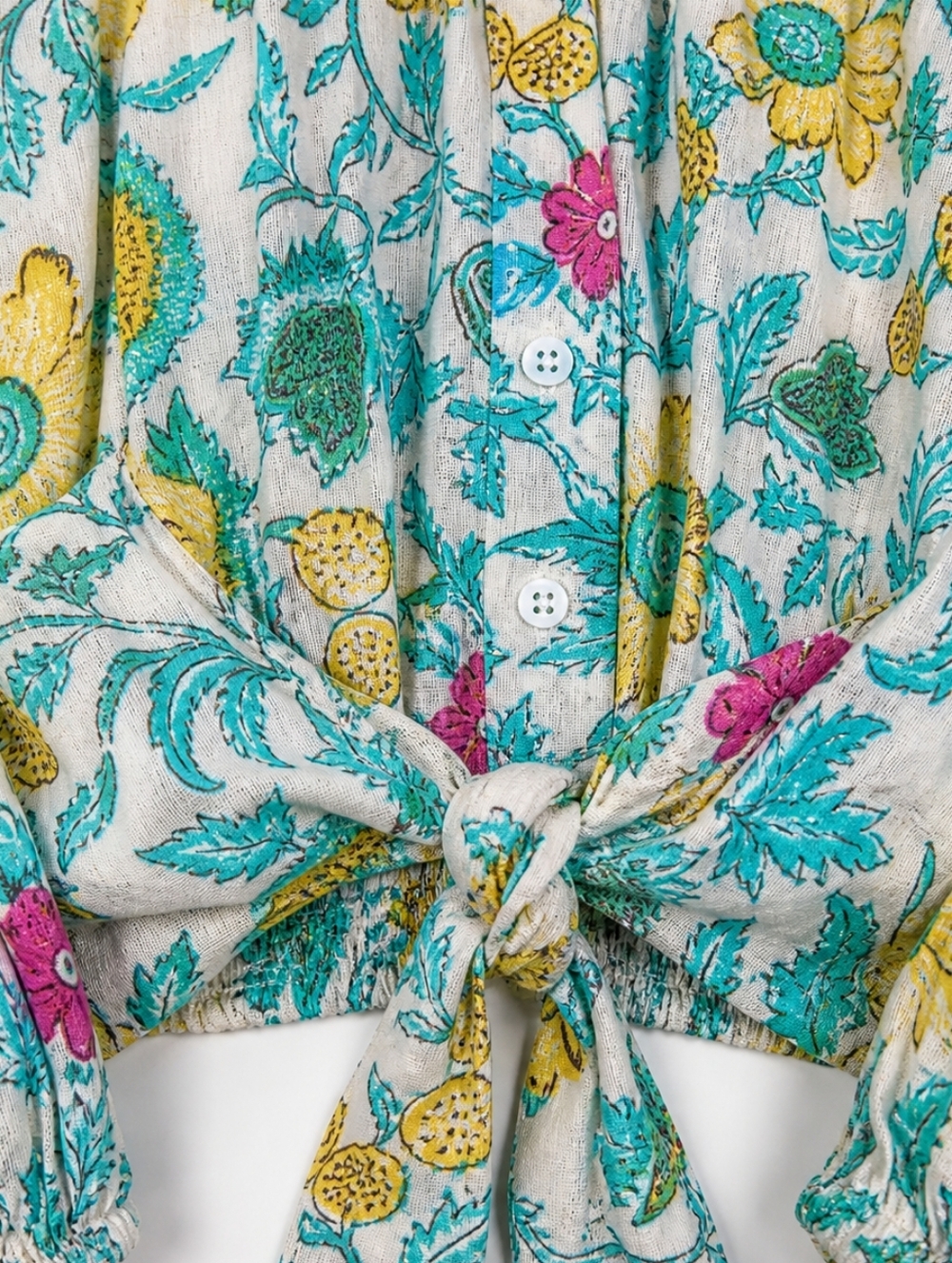 Rachel Roy Floral Tie Front Blouse L NWT Balloon Sleeve Cropped Boho Top - Picture 4 of 10